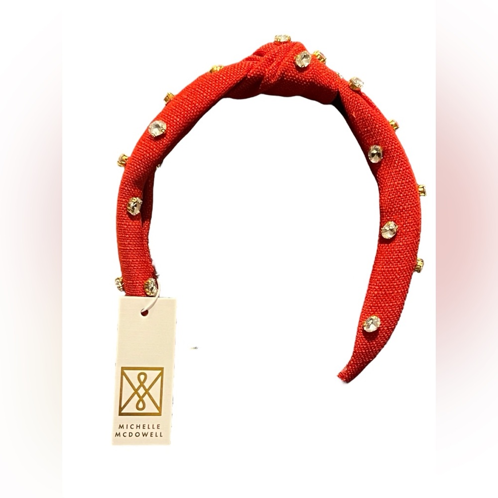 Headband Knot Red with Clear Rhinestones
